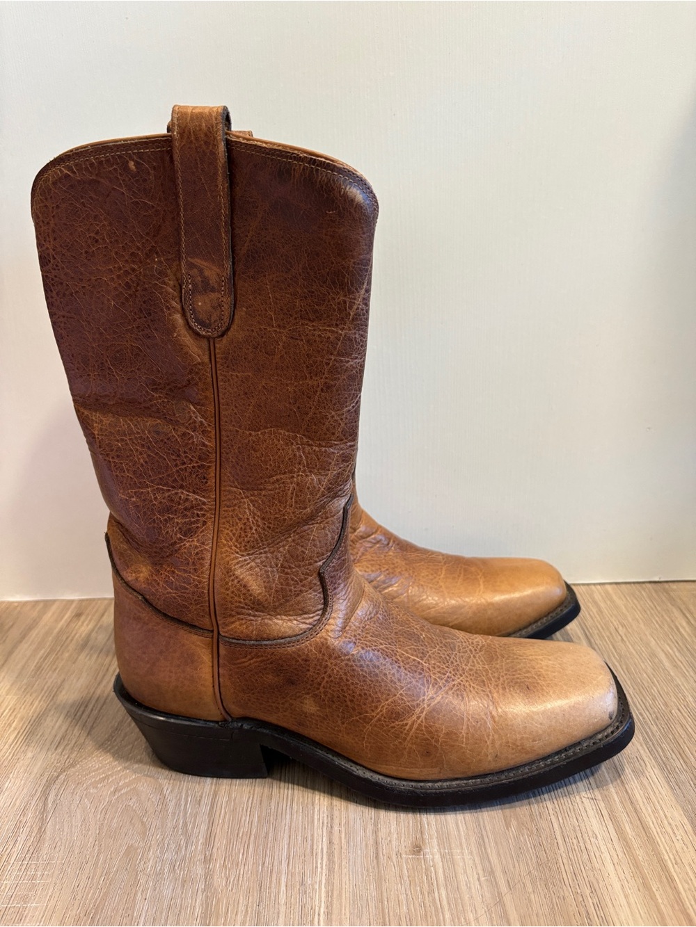 Tony Lama Distressed Brown Leather Western Square Tow Boots Mens Size 8.5 D